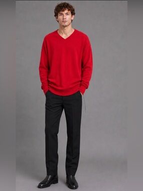 Helmut Lang Red 100% Cashmere V Neck Sweater Men S/M Tagged Large Minimalist